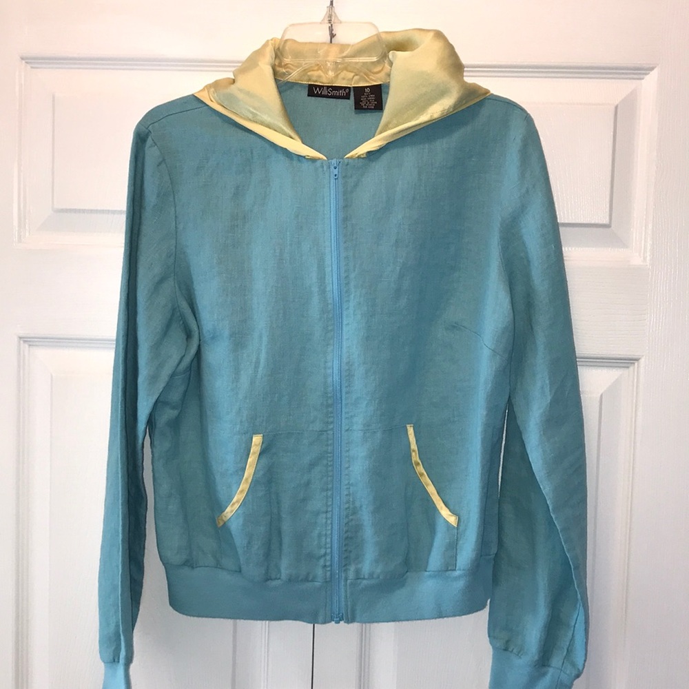 Linen silk jacket, zipper in front.